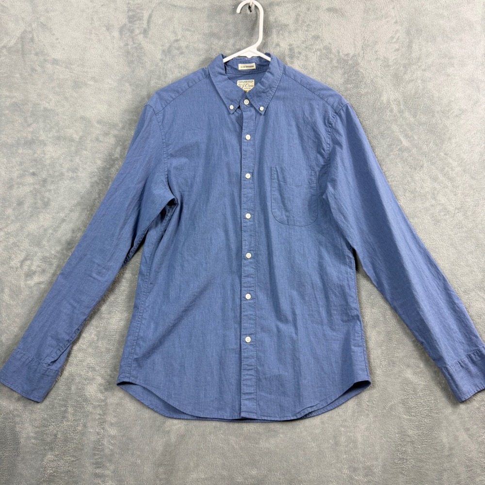 J. Crew Mens M Blue Secret Wash Shirt Slim Untucked Stretch Organic Cotton Boho
